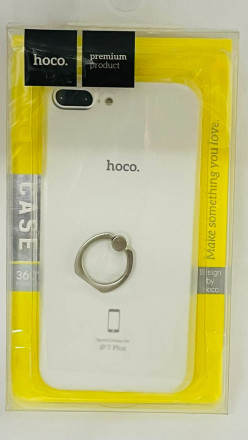 Накладка для i-Phone 7 Plus Hoco Zoya series пластик тонкий матовый прозрачный, кольцо серебристое