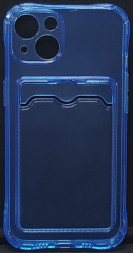 Чехол-накладка силикон с карманом под карту i-Phone 14 Plus 6.7&quot; прозрачная синяя