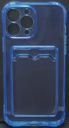 Чехол-накладка силикон с карманом под карту i-Phone 14 Pro Max 6.7&quot; прозрачная синяя