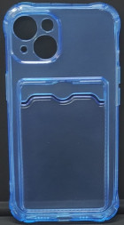 Чехол-накладка силикон с карманом под карту i-Phone 14 6.1&quot; прозрачная синяя