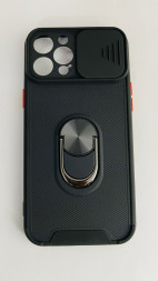 Накладка для i-Phone 12 Pro Max 6.7&quot; силикон с кольцом и шторкой для камеры