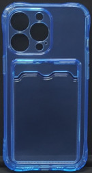 Чехол-накладка силикон с карманом под карту i-Phone 13 Pro 6.1&quot; прозрачная синяя