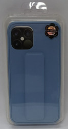 Накладка для i-Phone 12 Pro Max 6.7&quot; кожаная с держателем для руки голубая