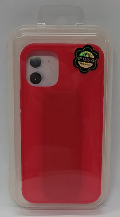 Накладка для i-Phone 12 mini 5.4&quot; кожаная с держателем для руки красная