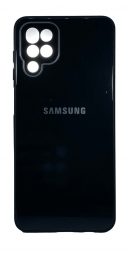 Чехол-накладка для Samsung Galaxy A12 силикон (стеклянная крышка) черная