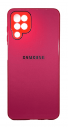Чехол-накладка для Samsung Galaxy A12 силикон (стеклянная крышка) ярко-розовая