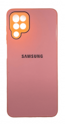 Чехол-накладка для Samsung Galaxy A12 силикон (стеклянная крышка) розовая