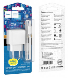 Сетевое зар. устр. Hoco CS11A с шнуром Micro 1USB 2.1A белое