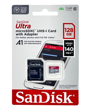  micro SDXC карта памяти SanDisk Ultra 128GB A1 UHS-1 140MB/s c ад. (SDSQUAB-128G-GN6MA)