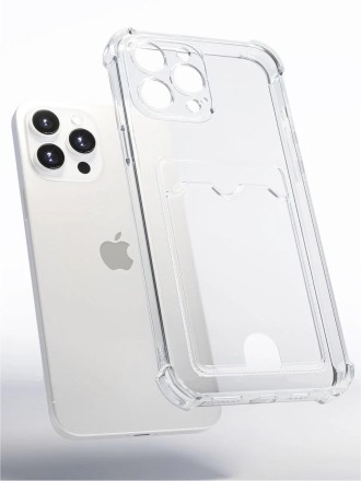  Чехол-накладка силикон с карманом под карту i-Phone 15 Pro 6.1" прозрачная