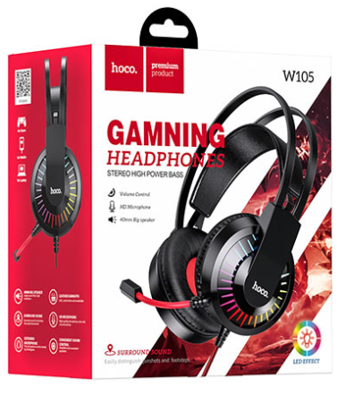  Стереонаушники полноразмерные Hoco W105 Joyful Gaming с микрофоном красные