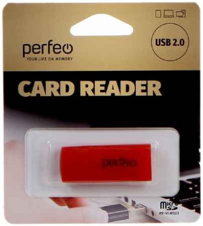  Картридер USB2.0 MicroSD Perfeo (PF-VI-R023) красный