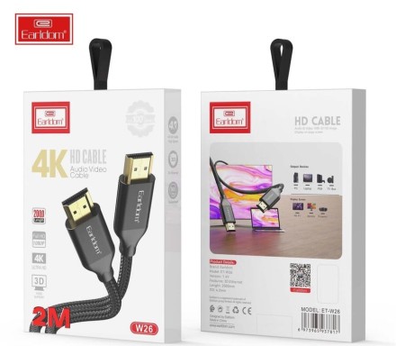  Кабель HDMI - HDMI v1.4 Earldom ET-W26 4K 2м черный