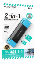 Картридер Borofone DH9 2TB 5Gbps USB/Type-C 3.0 чёрно-синий