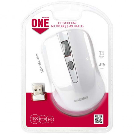 Мышь беспроводная Smartbuy ONE 352AG USB/DPI 800-1200-1600/4 кнопки/2AAA (SBM-352AG-W) белая 