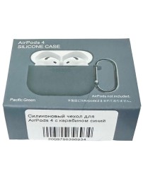 Силиконовый чехол для AirPods 4 с карабином сине-зеленый