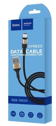  Usb Кабель-зарядка i-Phone Hoco X26 Xpress 2.4A 1м в тканевой оплётке черный