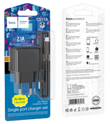 Сетевое зар. устр. Hoco CS11A с шнуром Micro 1USB 2.1A черное