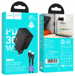 Сетевое зар. устр. Hoco N70 с шнуром Type-C на Type-C 1С 30W черное