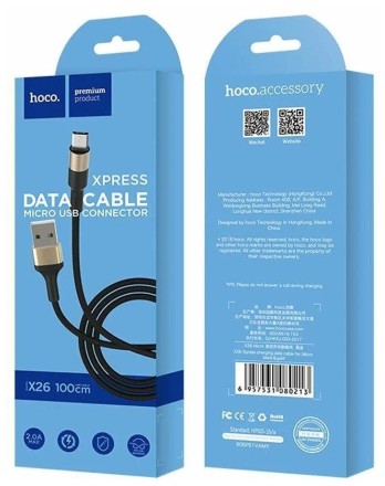  Usb Кабель-зарядка Micro Hoco X26 Xpress 2A 1м в нейлоновой оплетке черный
