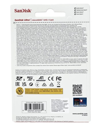  micro SDXC карта памяти SanDisk 128GB Class10 Ultra A1 UHS-I 140MB/s (SDSQUAB-128G-GN6MN) (без ад.)