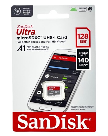  micro SDXC карта памяти SanDisk 128GB Class10 Ultra A1 UHS-I 140MB/s (SDSQUAB-128G-GN6MN) (без ад.)