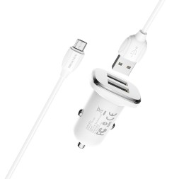 Автомобильное заряд. устр. Borofone BZ12 с шнуром Micro 2USB 2.4A белое