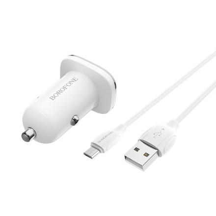  Автомобильное заряд. устр. Borofone BZ12 с шнуром Micro 2USB 2.4A белое