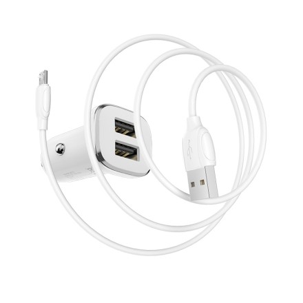  Автомобильное заряд. устр. Borofone BZ12 с шнуром Micro 2USB 2.4A белое