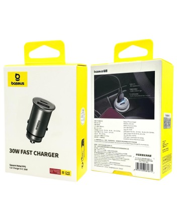  Автомобильное заряд. устр. Baseus Circular Metal 1USB/1C 30W CCALL-BS0S серебристое