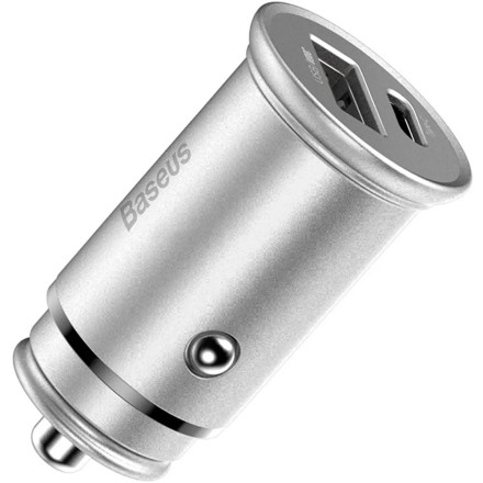  Автомобильное заряд. устр. Baseus Circular Metal 1USB/1C 30W CCALL-BS0S серебристое