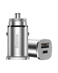 Автомобильное заряд. устр. Baseus Circular Metal 1USB/1C 30W CCALL-BS0S серебристое
