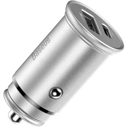 Автомобильное заряд. устр. Baseus Circular Metal 1USB/1C 30W CCALL-BS0S серебристое