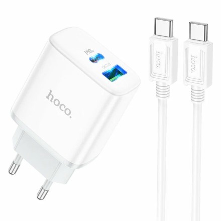  Сетевое зар. устр. Hoco C105A с шнуром Type-C на Type-C 1USB/1С PD3.0/QC3.0 20W/18W белое