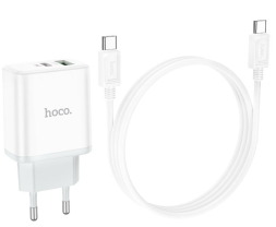 Сетевое зар. устр. Hoco C105A с шнуром Type-C на Type-C 1USB/1С PD3.0/QC3.0 20W/18W белое