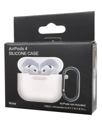 Силиконовый чехол для AirPods 4 с карабином белый