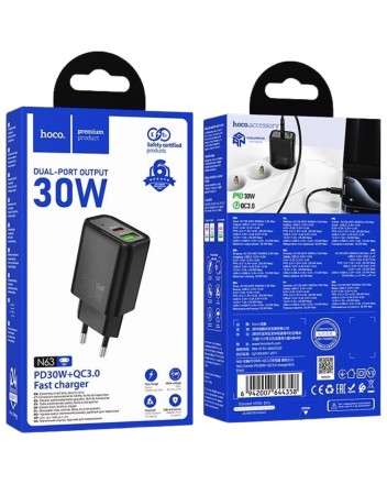  Сетевое зар. устр. Hoco N63 1USB/1С PD/QC3.0 3A 30W черное