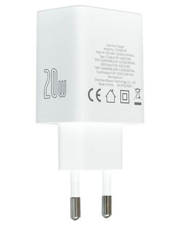  Сетевое зар. устр. Baseus Cube Fast Charger 1USB/1C 20W P10111403213-00 белое