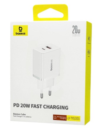  Сетевое зар. устр. Baseus Cube Fast Charger 1USB/1C 20W P10111403213-00 белое