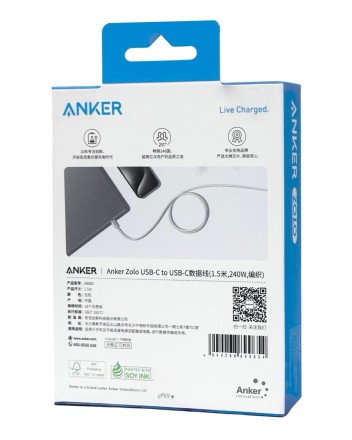  Usb Кабель-зарядка Type-C на Type-C Anker Zolo (A8060P21) 240W 1.5м белый