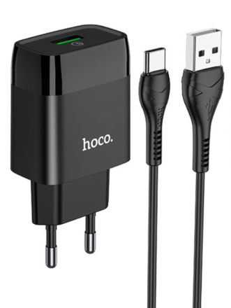  Сетевое зар. устр. Hoco C72Q с шнуром Type-C 1USB 3A черное