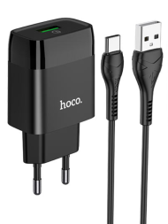 Сетевое зар. устр. Hoco C72Q с шнуром Type-C 1USB 3A черное