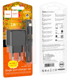 Сетевое зар. устр. Hoco CS11A с шнуром Type-C 1USB 2.1A черное
