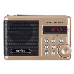 Perfeo мини-аудио Sound Ranger, УКВ+FM, MP3 (USB/microSD), AUX, BL-5C 1000mAh, золотой (PF-SV922AU)