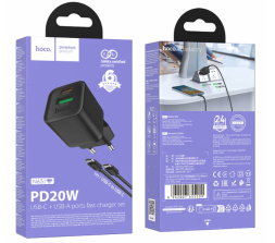 Сетевое зар. устр. Hoco N65 с шнуром Type-C на Type-C 1USB/1С черное