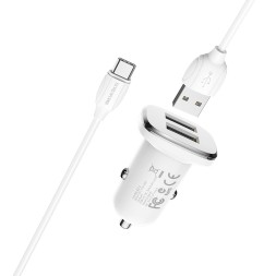 Автомобильное заряд. устр. Borofone BZ12 с шнуром Type-C 2USB 2.4A белое