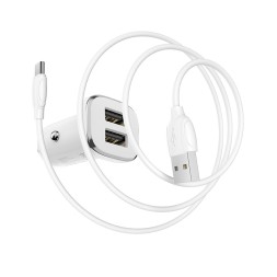 Автомобильное заряд. устр. Borofone BZ12 с шнуром Type-C 2USB 2.4A белое