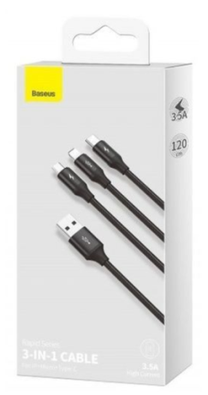  Usb Кабель-зарядка Micro+Lightning+Type-C Baseus 3in1 Baseus Rapid series 1.2м CAJS000001 черный