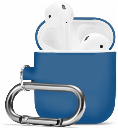  Силиконовый чехол для AirPods с карабином синий