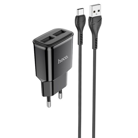  Сетевое зар. устр. Hoco C88A 2USB 2.4A с шнуром Type-C чёрный